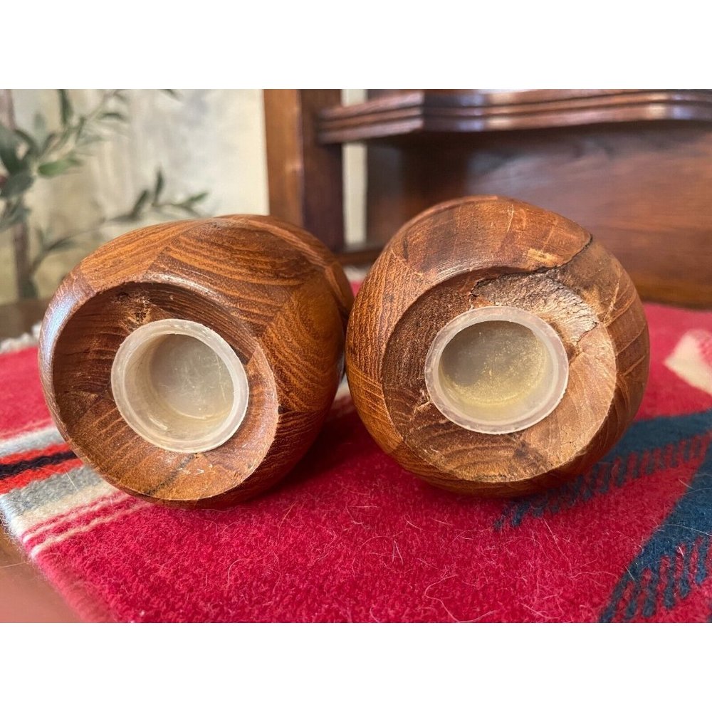 Vintage Mid-Century Modern Segmented Wood SALT & PEPPER Shakers FREE BONUS - Picture 5 of 7